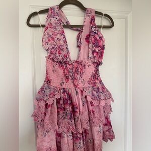 LoveShackFancy Blush and Fuchsia Smocked Dress